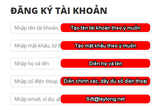 Tạo tài khoản đại lý Laytong.net